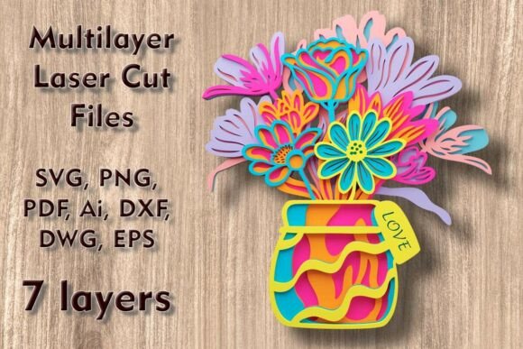 Download Vase with Flowers Multilayer Laser Files - Flower Collection